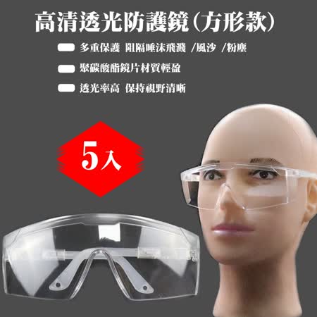 方形框 全透明防護鏡 防飛濺/唾沫/粉塵/風沙 含鏡盒
