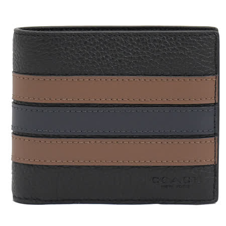 COACH 3007 壓印LOGO 拚色牛皮附活動夾短夾.黑/咖