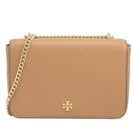 TORY BURCH 67317 雙T LOGO牛皮翻蓋肩斜背包.咖