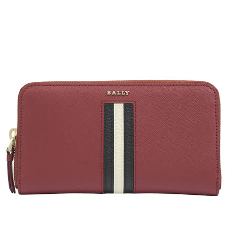 BALLY 6238493 SORISSA 金屬LOGO品牌條紋防刮拉鏈長夾.紅