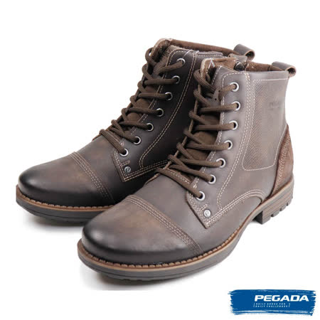 【PEGADA】經典百搭刷色牛皮中筒靴 深棕色(180744-DBR)