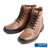 【PEGADA】經典時尚亮面真皮中筒靴 棕色(181302-BR)