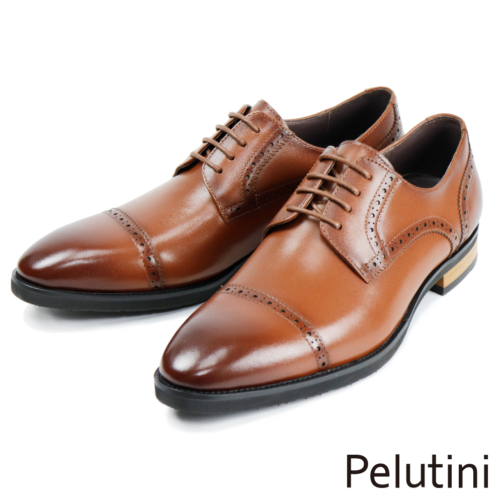 【Pelutini】橫飾雕花簡約德比鞋 棕色(6539-BR)