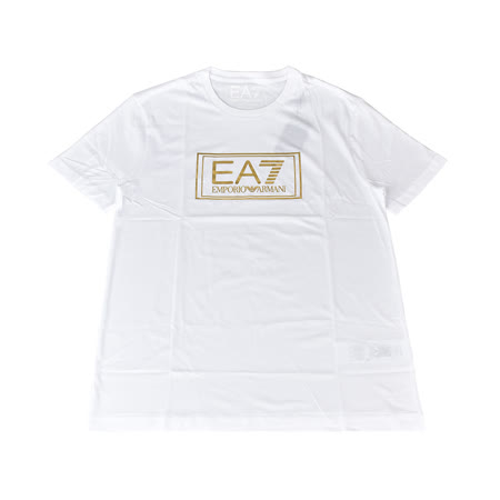 EMPORIO ARMANI燙金EA7字母LOGO造型純棉短袖T恤(S/M/L/XL/白x金字)
