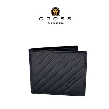 [CROSS]限量2折 頂級小牛皮斜紋素面8卡男用皮夾 尚恩系列 全新專櫃展示品(黑色)
