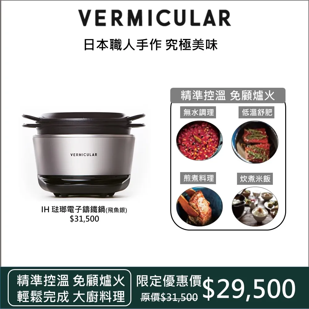 【VERMICULAR】小V鍋 Vermicular 日本原裝IH琺瑯電子鑄鐵鍋-飛魚銀