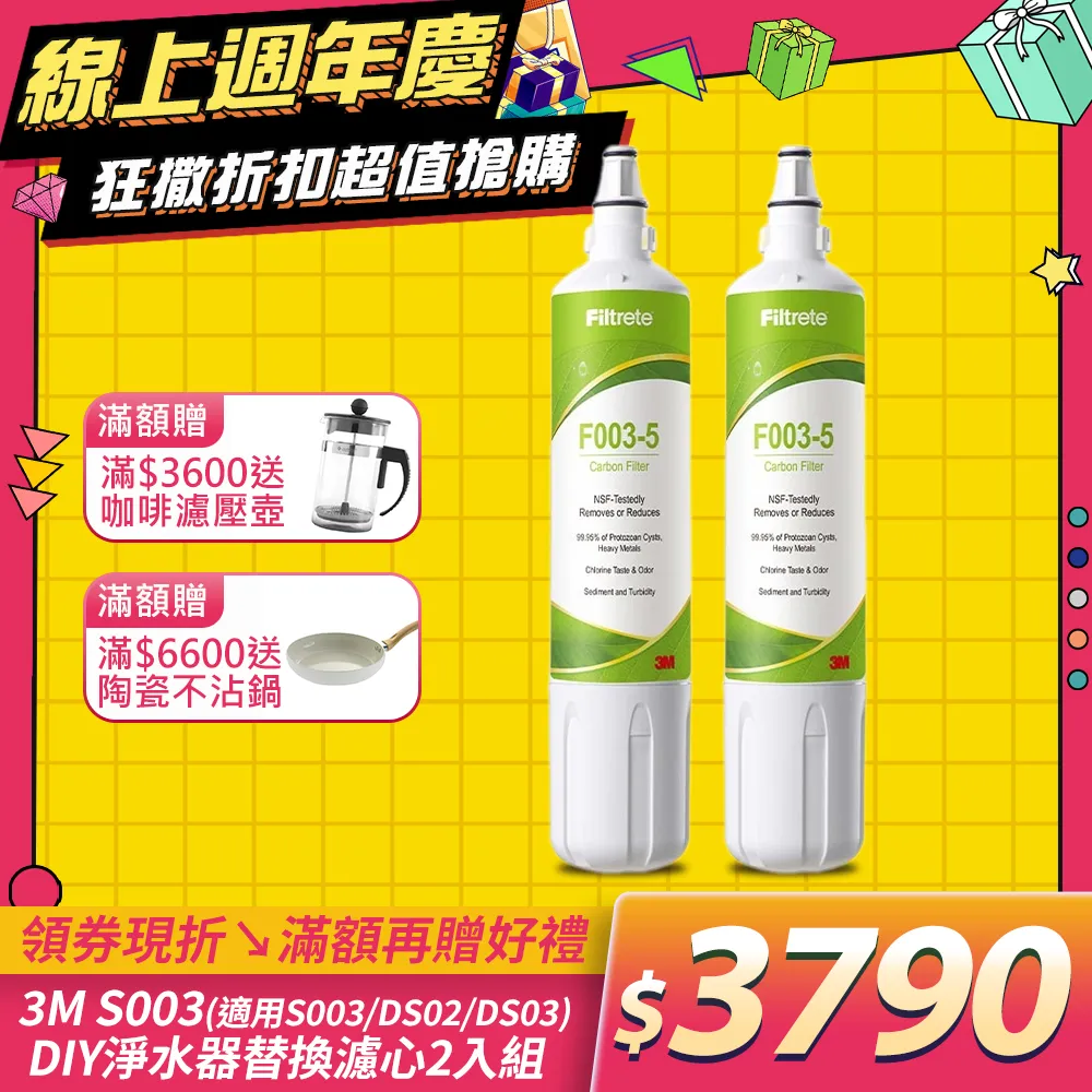 3M S003 DIY淨水器替換濾心2入組(適用S003/DS02/DS03系列濾心)