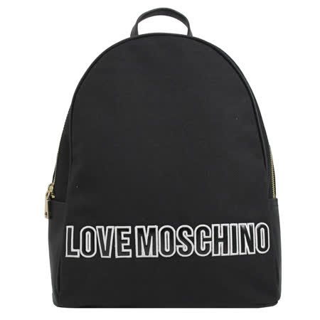 MOSCHINO LOVE MOSCHINO 電繡LOGO帆布雙肩後背包.黑