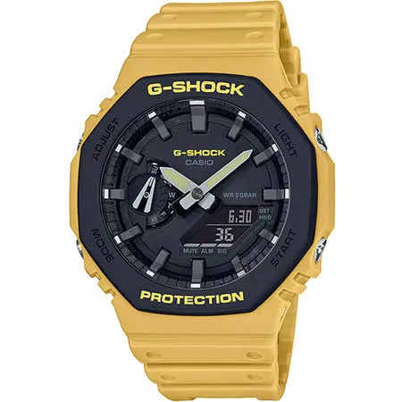 CASIO 卡西歐 G-SHOCK 街頭軍事系列八角電子錶-黑X黃 GA-2110SU-9A