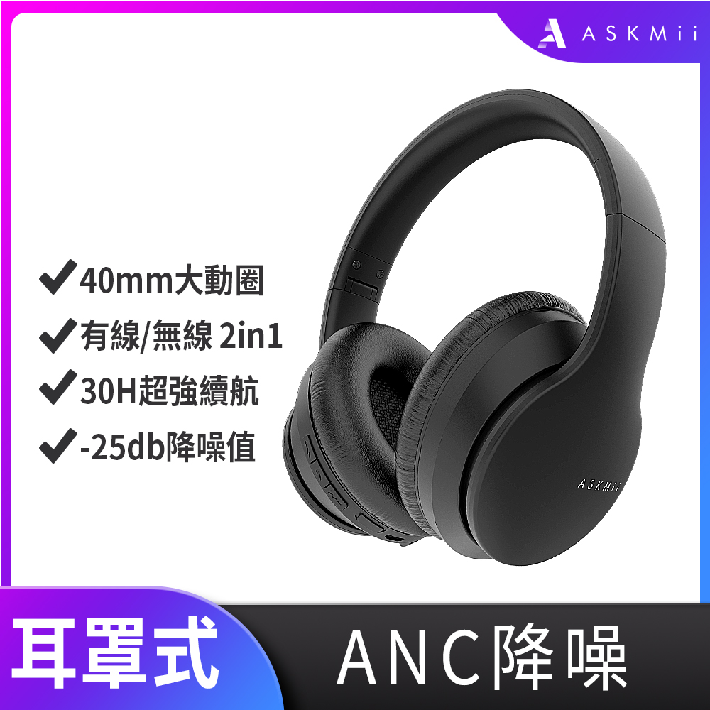 【ASKMii 艾斯迷】ANC主動降噪耳罩式藍牙耳機GH-1