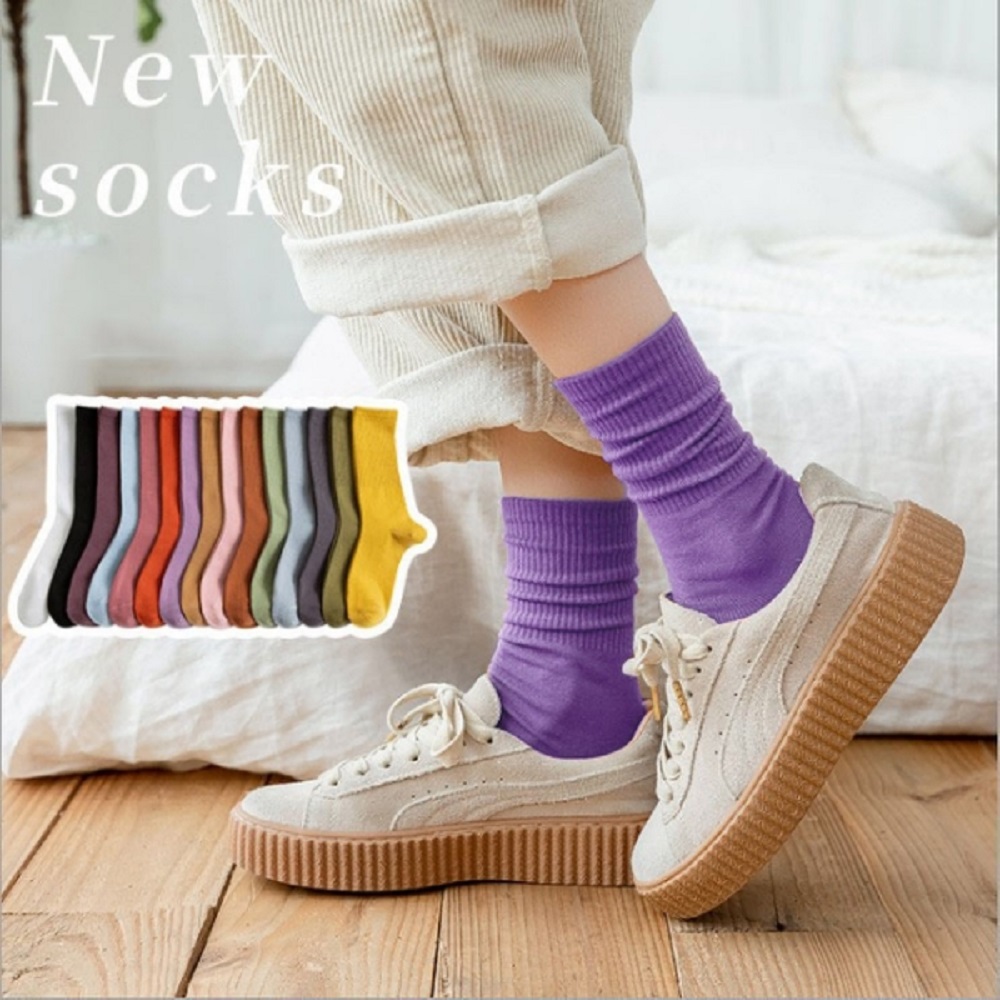 【PS Mall】韓版日系素色中筒襪堆堆襪子棉襪短襪 4雙 (J856)