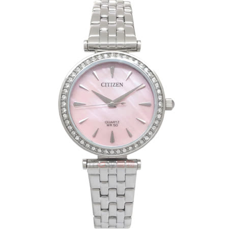 CITIZEN 星辰 ER0210-55Y手錶 晶鑽粉彩珍珠母貝面 石英 鋼帶 女錶
