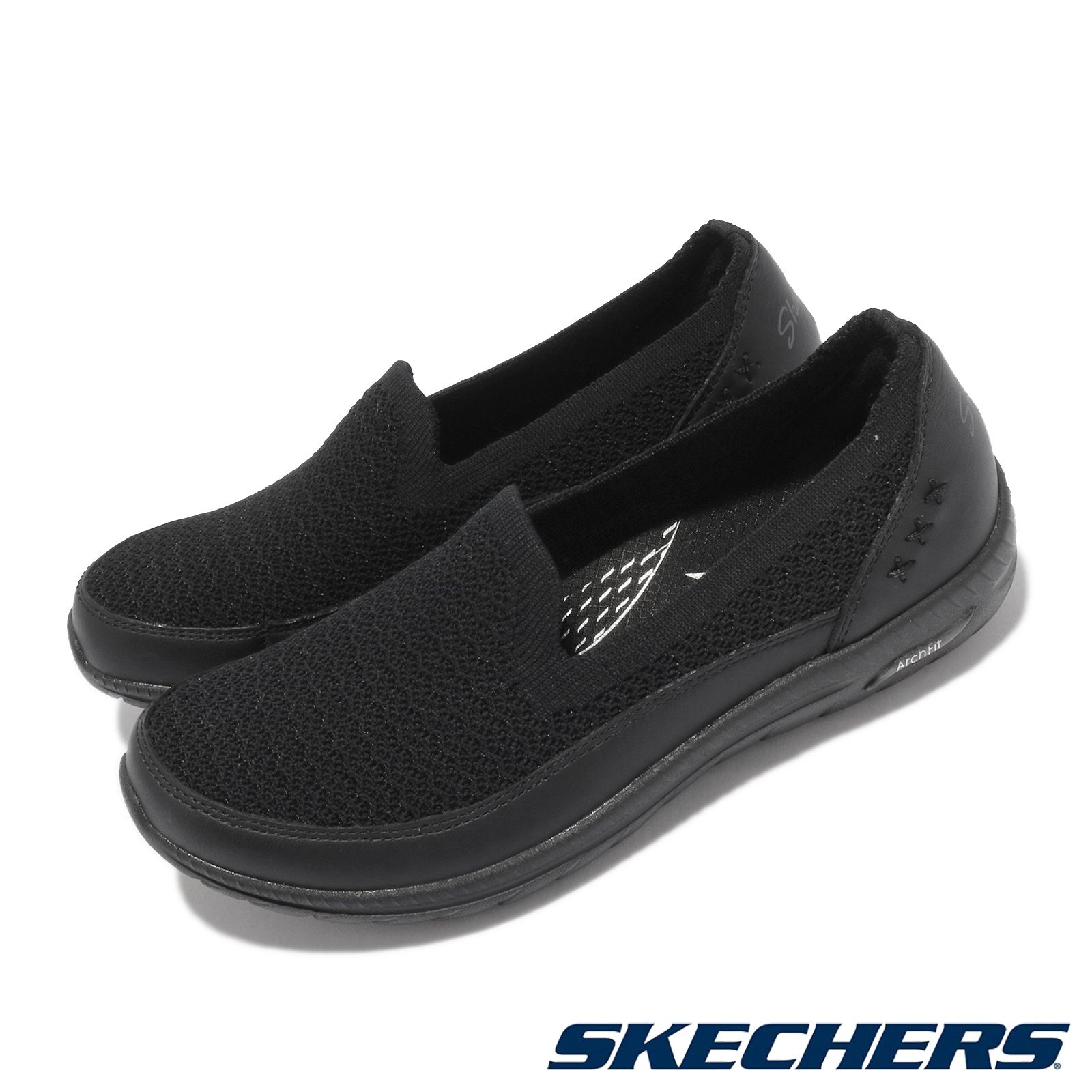 Skechers 休閒鞋 Arch Fit Flex 懶人鞋 女鞋 輕量 避震 緩衝 專利鞋墊 回彈 透氣 黑 灰 100287-BBK 100287-BBK