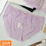 【EASY SHOP】花都璀璨-奢華刺繡蕾絲中腰三角內褲(薰衣草紫) 3L