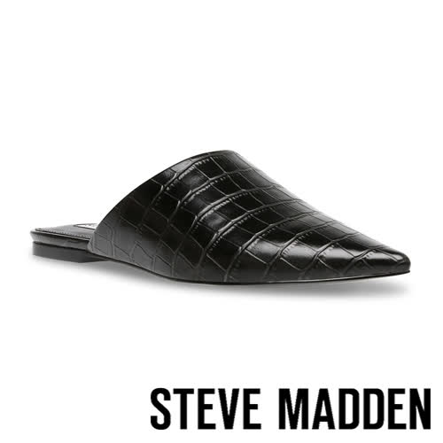 【STEVE MADDEN】TIFF 皮紋尖頭平底拖鞋(黑色)