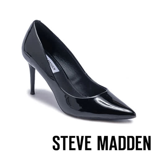 【STEVE MADDEN】LILLIE 品牌經典素面尖頭高跟鞋(鏡面黑)