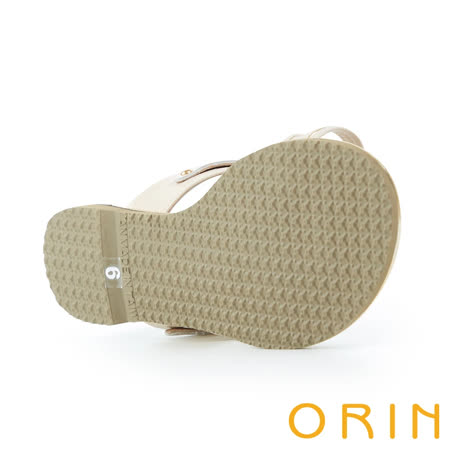 【ORIN】金屬斜邊飾條牛皮套指 女 拖鞋(米色)
