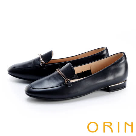 【ORIN】金屬鍊條真皮平底 女 樂福鞋(黑色)
