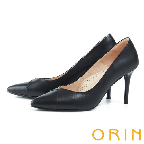 【ORIN】造型剪裁羊皮尖頭 女 高跟鞋(黑色)