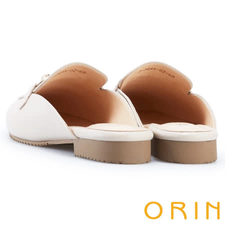 【ORIN】復古馬銜釦牛皮平底穆勒鞋(米色)