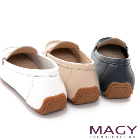 【MAGY】氣質金屬飾條真皮 女 平底鞋(裸色)