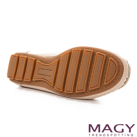 【MAGY】氣質金屬飾條真皮 女 平底鞋(裸色)