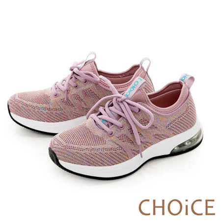 【CHOiCE】輕量飛織布面氣墊綁帶 女 休閒鞋(紫色)
