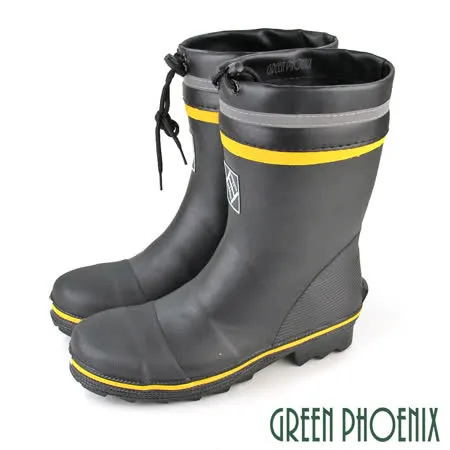【GREEN PHOENIX】男 鋼頭鞋 安全鞋 工作鞋 雨靴 中筒 反光 防水 束帶 防穿刺