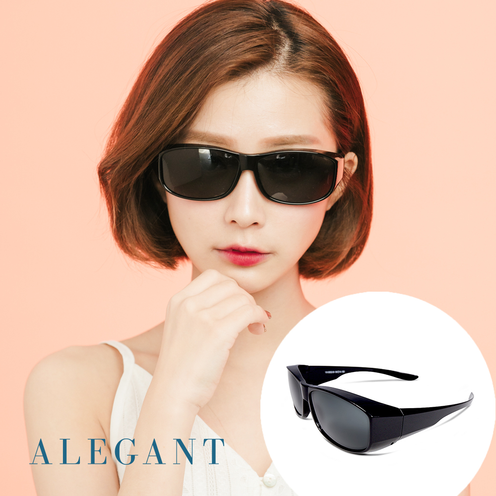 ALEGANT 簡約曜石黑全罩式寶麗來偏光墨鏡/外掛式UV400太陽眼鏡/包覆套鏡