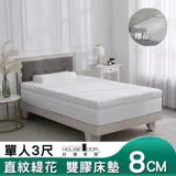 【House Door 好適家居】冬夏兩用直紋緹花複合式雙膠記憶床墊8cm厚-單人3尺 贈標準工學枕