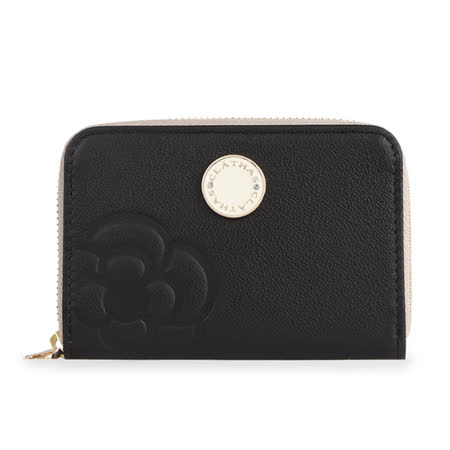 CLATHAS 山茶花壓紋皮革拉鍊零錢包(黑色)