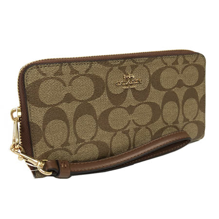 【COACH】C LOGO手掛式拉鍊零錢袋長夾(焦糖)