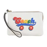 COACH 彩虹溜冰鞋塗鴉LOGO拉鍊手拿包(粉筆白)