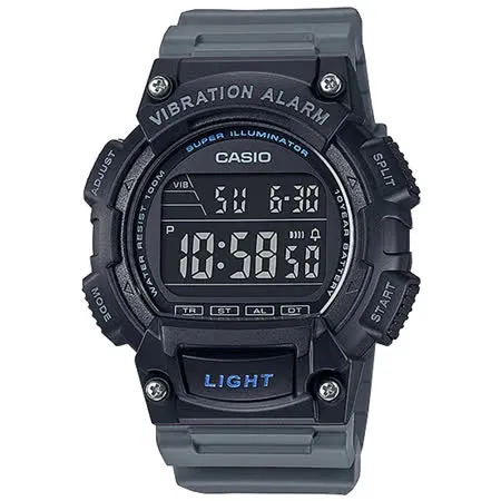 CASIO 卡西歐 電子錶 橡膠錶帶 防水100米 超亮LED照明 碼表(W-736H-8B)