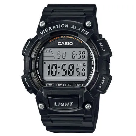 CASIO 卡西歐 電子錶 橡膠錶帶 防水100米 超亮LED照明 碼表(W-736H-1A)