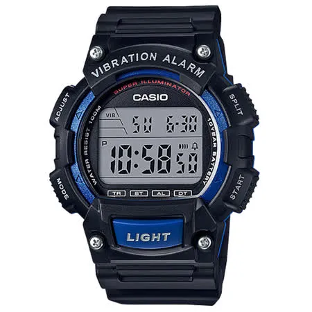 CASIO 卡西歐 電子錶 橡膠錶帶 防水100米 超亮LED照明 碼表(W-736H-2A)