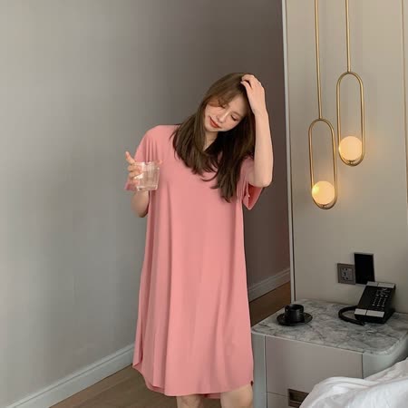 adora 冰絲直筒裙過膝純色寬鬆睡衣裙