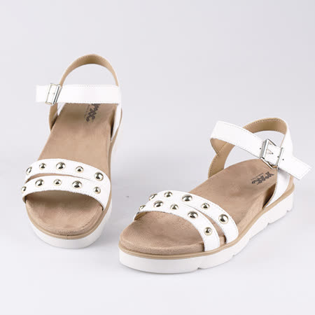 【Kimo 德國品牌健康鞋】義大利製造真皮鑲鑽鉚釘涼鞋 女鞋 (白5090701405)