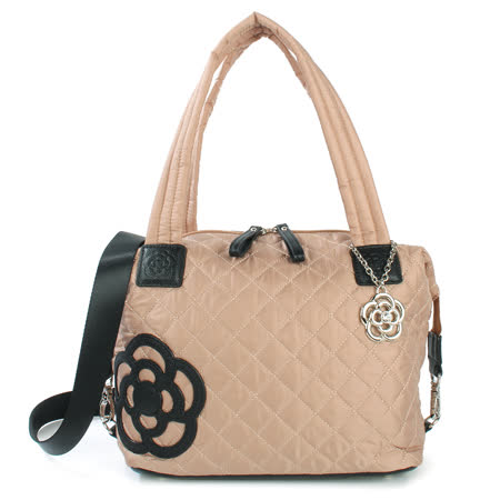 CLATHAS山茶花菱格紋手提斜包兩用包(米杏色)