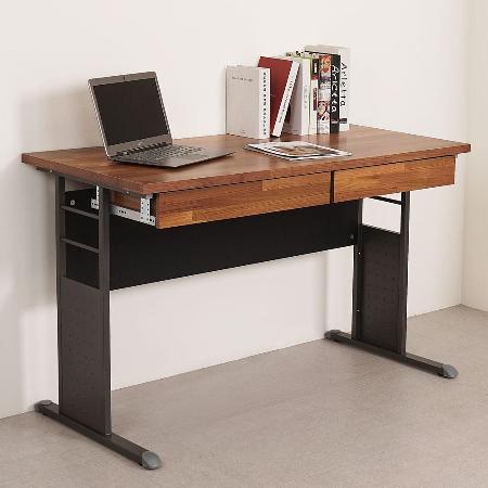 《Homelike》克里夫120cm書桌-附抽屜x2(柚木色) 辦公桌 工作桌 書桌 電腦桌
