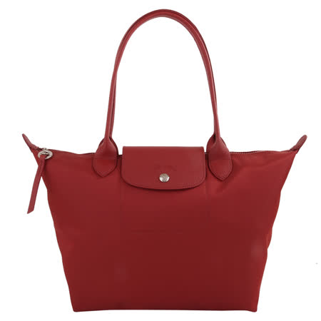 LONGCHAMP - LE PLIAGE壓印logo長把尼龍手提包/深紅S