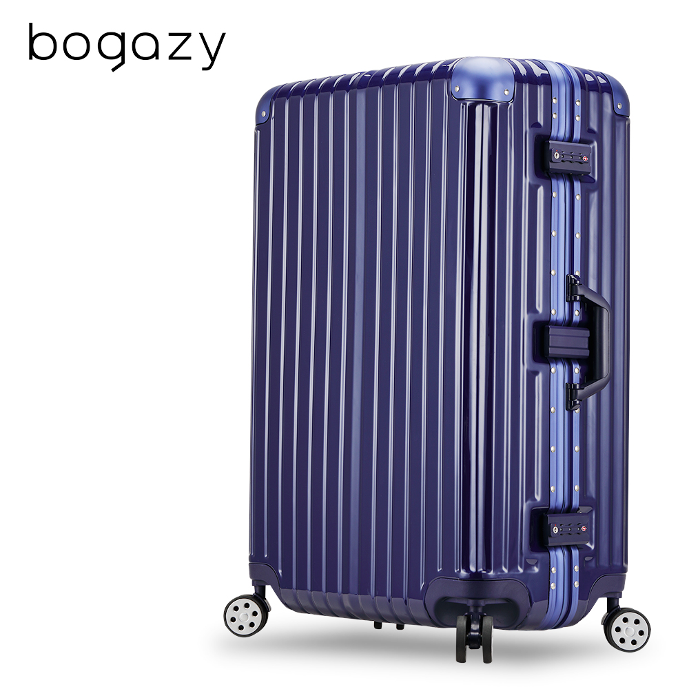 【Bogazy】迷幻森林II 29吋PC鋁框新型力學V槽設計行李箱(軍艦藍)