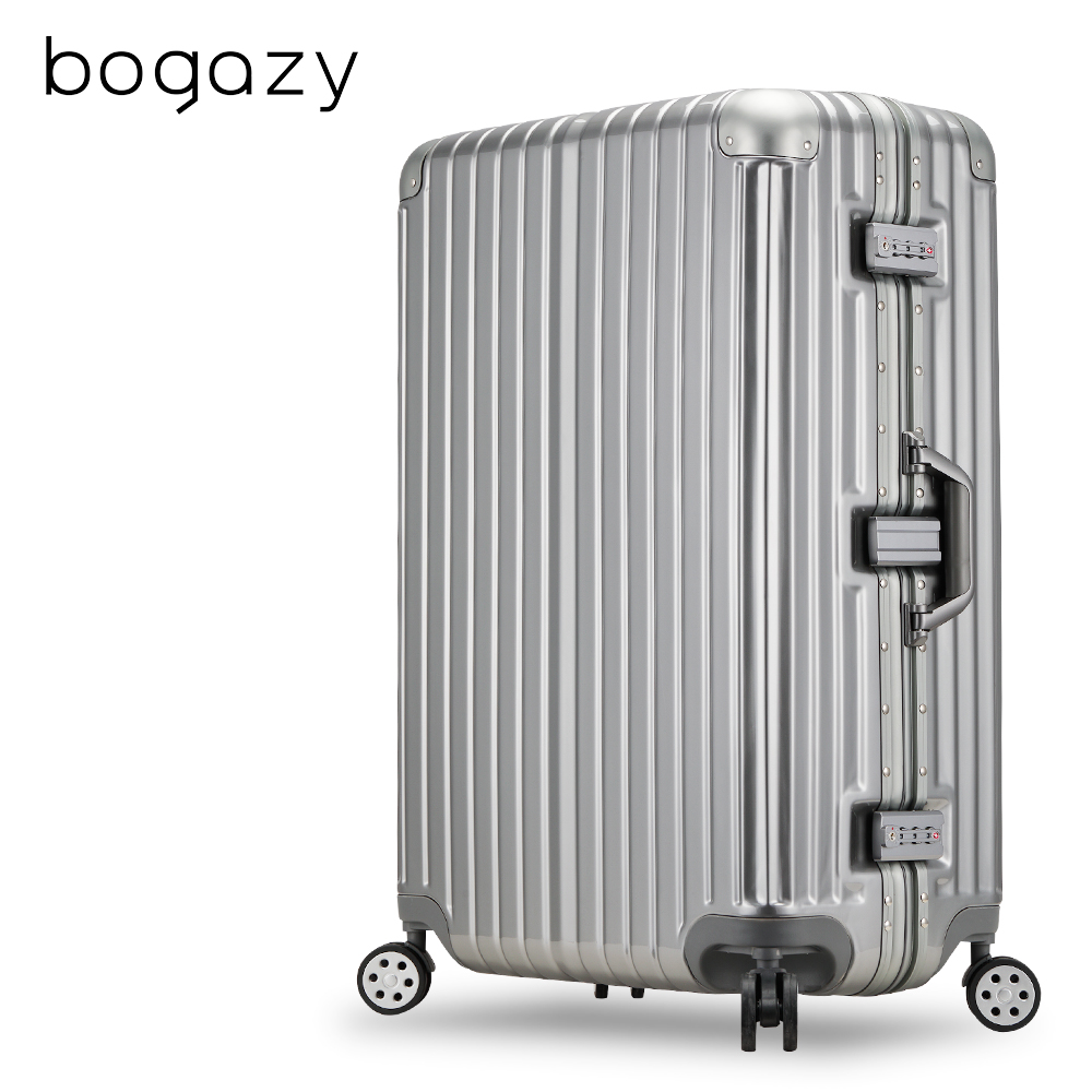 【Bogazy】迷幻森林II 29吋PC鋁框新型力學V槽設計行李箱(質感灰)
