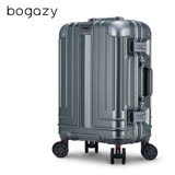 【Bogazy】權傾皇者 20吋PC鋁框鏡面編織行李箱(亞麻綠)