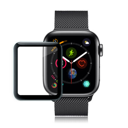 GLA Apple Watch Series 4 44mm全膠曲面滿版疏水玻璃貼 (黑)