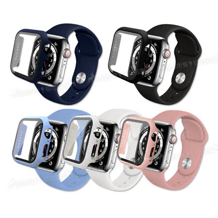 全包覆 Apple Watch Series SE/6/5/4 (40mm) 9H鋼化玻璃貼+錶殼+環保矽膠錶帶(多色可選)