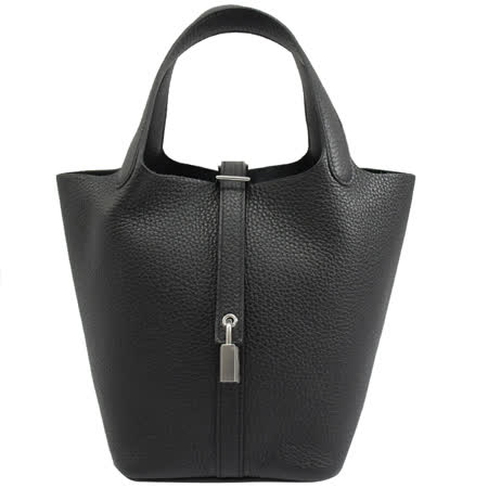 HERMES Picotin Lock 經典牛皮帶鎖手提包.黑 18cm