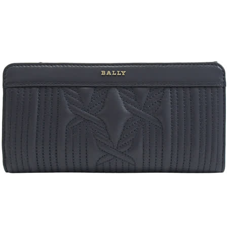 BALLY 6233776 MABIN 金屬LOGO花紋壓線釦式長夾.深藍