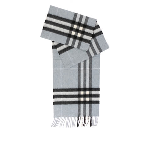 【BURBERRY】基本款經典淺灰粉藍格紋喀什米爾圍巾 3994481 DUSTY BLUE