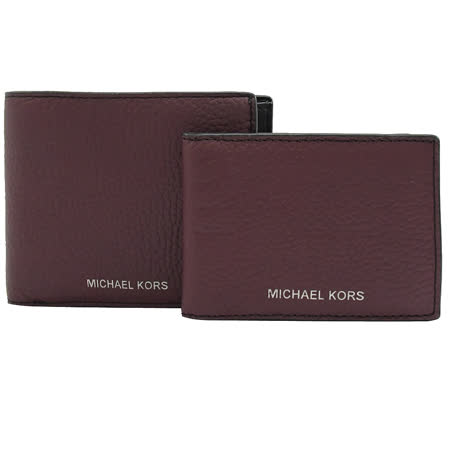 MICHAEL KORS COOPER 燙銀LOGO全牛皮附活動夾短夾.酒紅